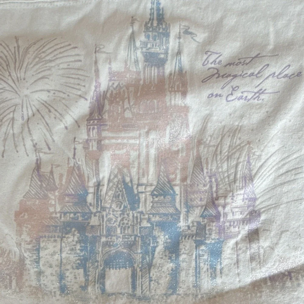 Disney Mickey Mouse Walt Disney World Long Sleeve Crew Neck Cotton Tee White 7/8